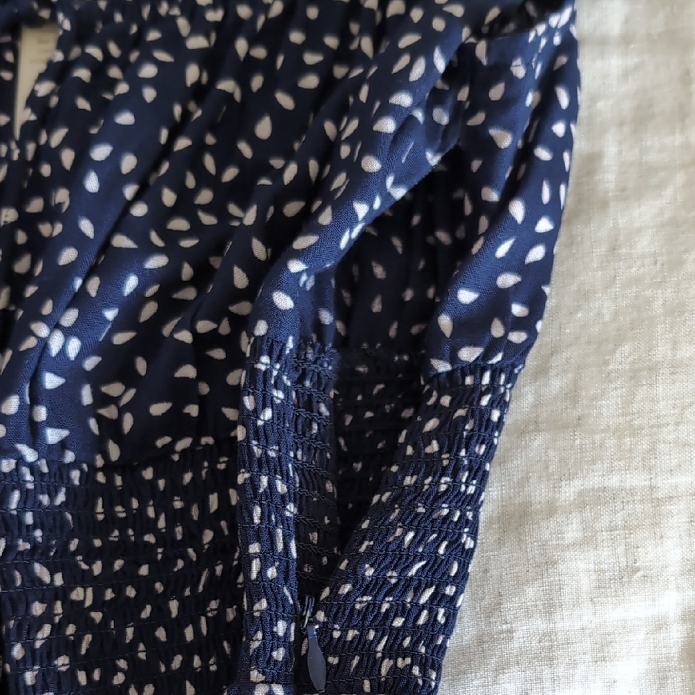 Japna Midnight Blue and White Polka Dot Midi Dress - Picture 8 of 8
